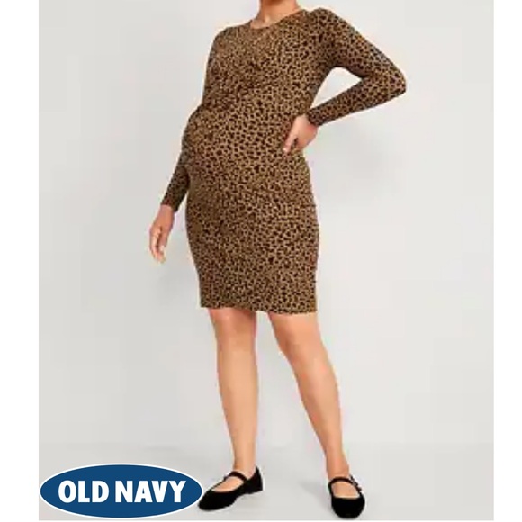 Old Navy Maternity Long-Sleeve Twist-Front Bodycon Dress - cheetah/medium - Picture 1 of 5